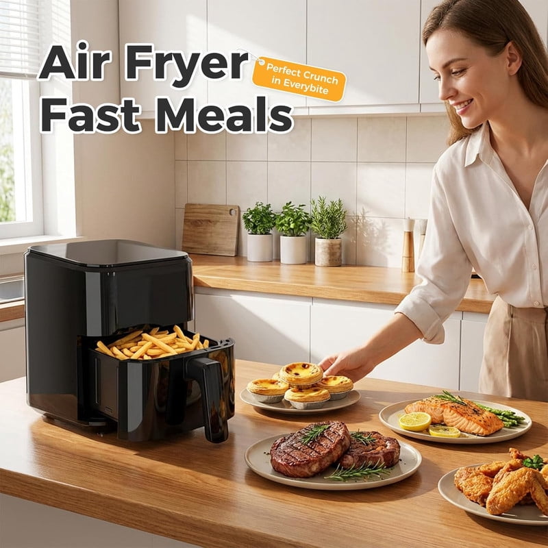 Simenmax Air Fryer, 6-Quart with Viewing Window, 12-in-1 Functions - Air Fry, Roast, Reheat, Dehydrate, Bake, Steam, and More, 400°F Max Temperature, Gray