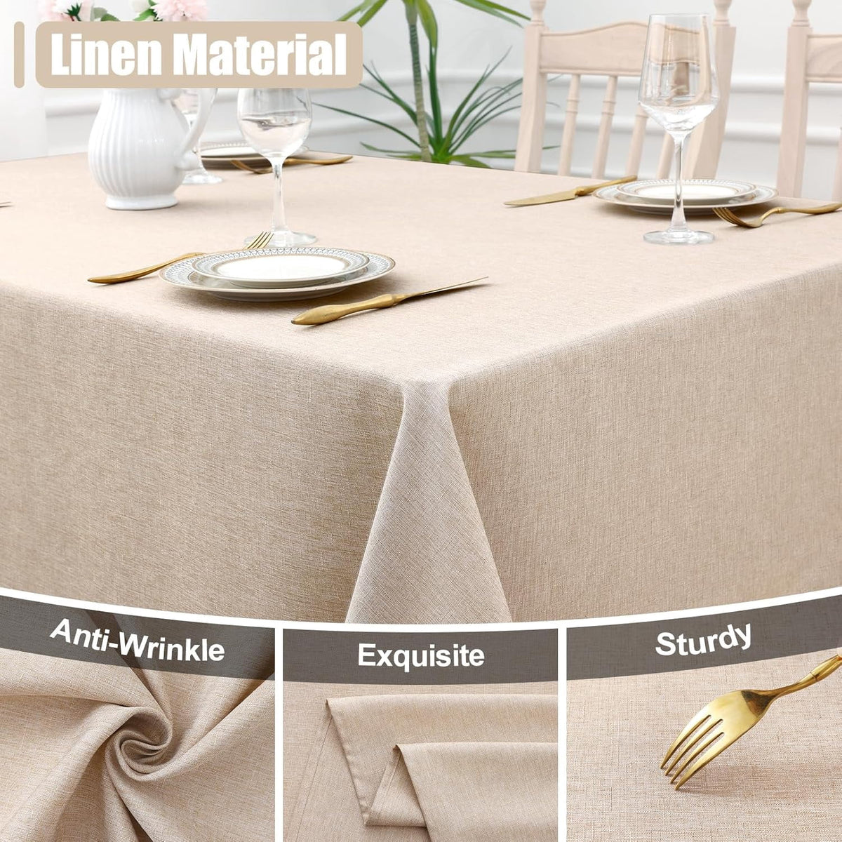 decorUhome Linen Rectangle Tablecloth 52x70 inch, Stain and Wrinkle Resistant Washable Table Cloth, Decorative Waterproof Fabric Table Cover for Dining Party, Sage Green