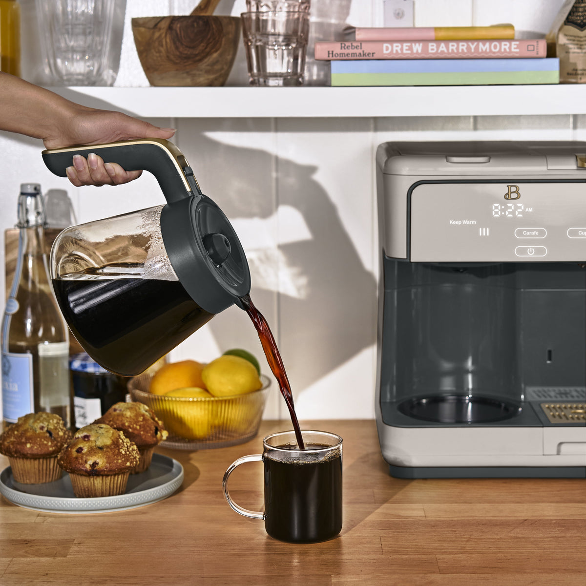 Beautiful by Drew Barrymore Multi-Brew 12-Cup Programmable Drip & Single-Serve Coffee Maker, White Icing