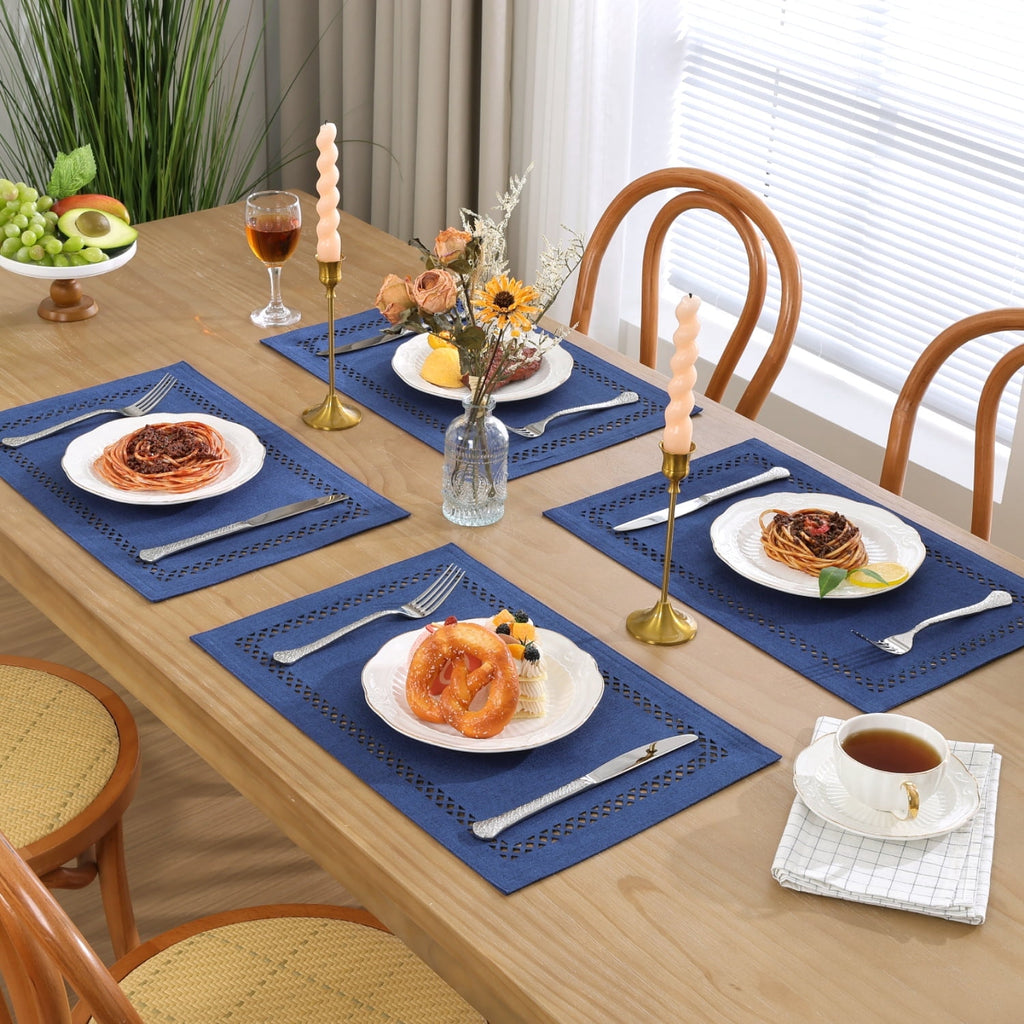 Placemats Set of 4, Yamaziot Double Layer Cloth Fabric Heat Resistant Place Mat, Washable Reversible Rectangle Dining Table Mats, Hollow Khaki, 12"x18"