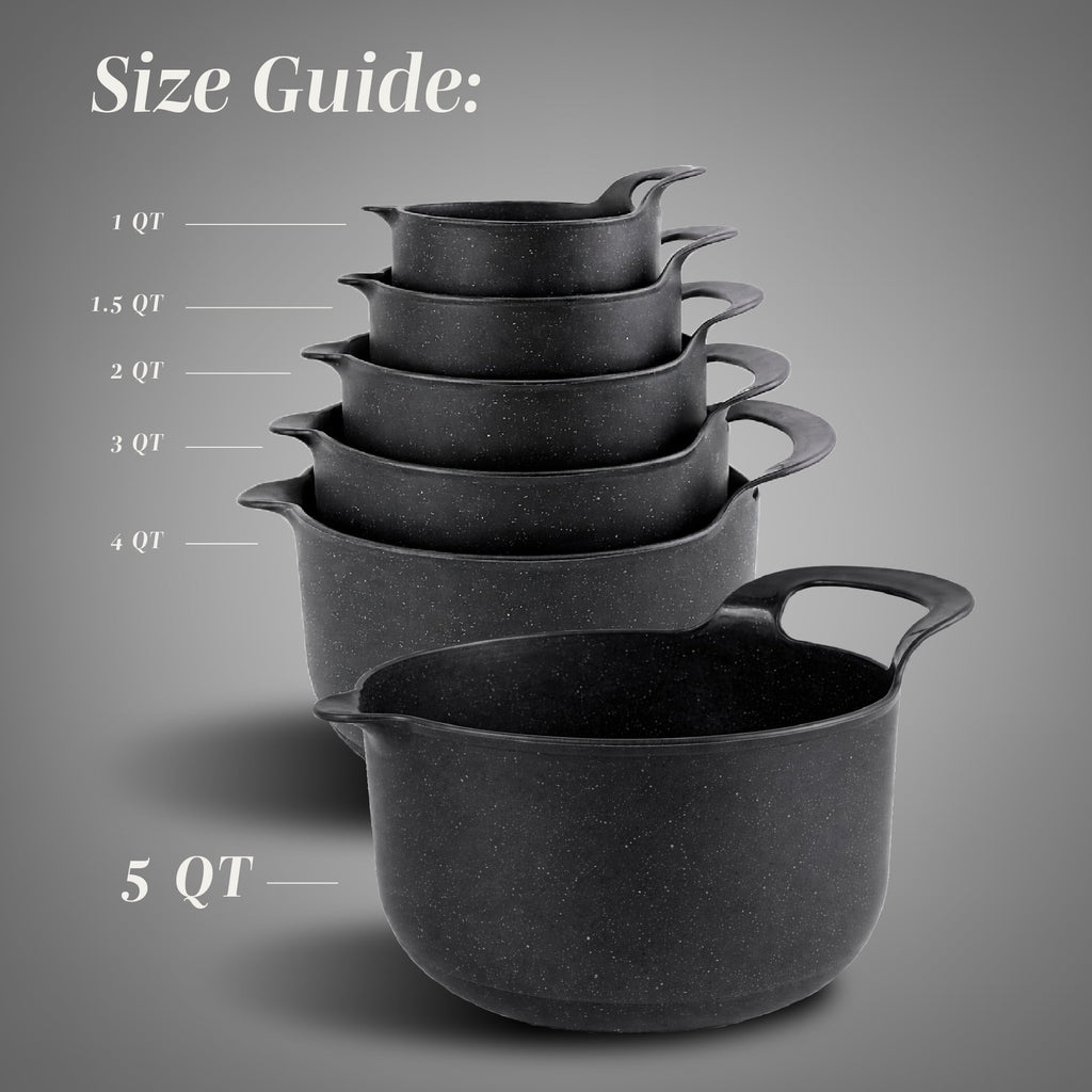 COOK WITH COLOR Mixing Bowls Set, 4-Piece Non-Slip Mixing Bowls with Pour Spouts & Handles, Black Speckled