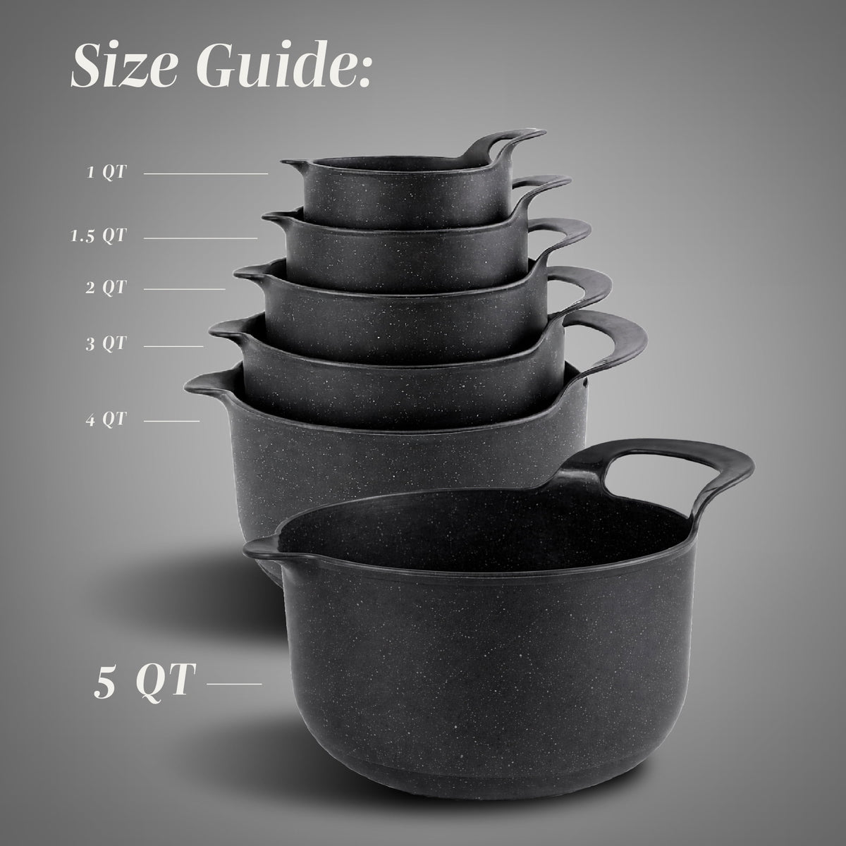 COOK WITH COLOR Mixing Bowls Set, 4-Piece Non-Slip Mixing Bowls with Pour Spouts & Handles, Black Speckled