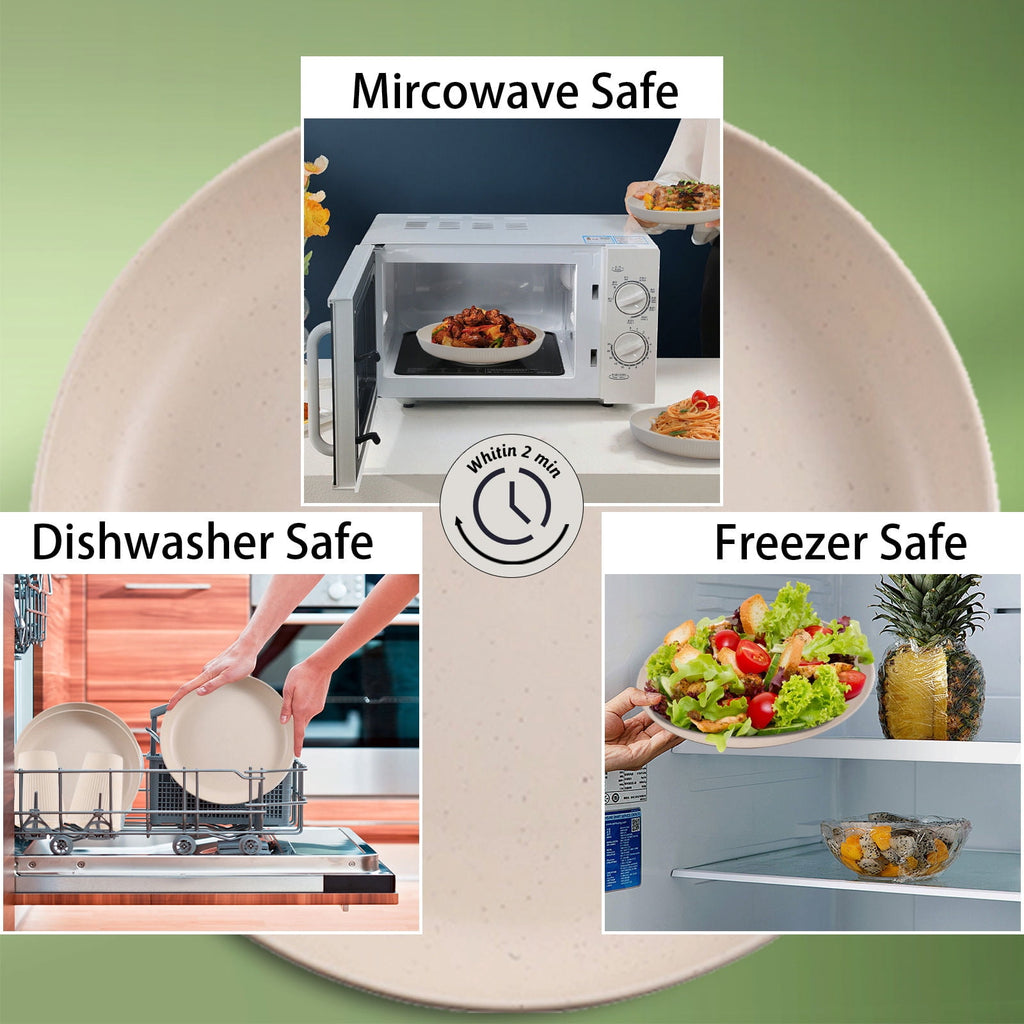 Soulgenix Wheat Straw Dinnerware Set, 48 Piece Plastic Plates and Bowls Sets for Microwave & Dishwasher Safe, Unbreakable Reusable Dish Set for Home, Dorm, Picnic, Black