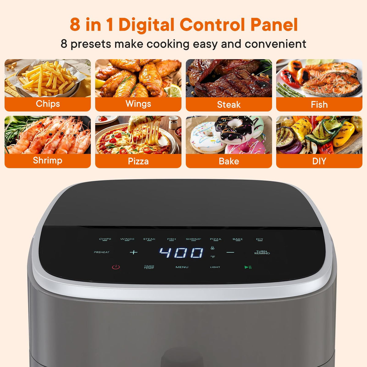 LIFERECORD 3QT Compact Air Fryer, Touch Panel, 800W, 160-400°F, Auto Shut-Off & Overheat Protection, White, for Single/Small Family