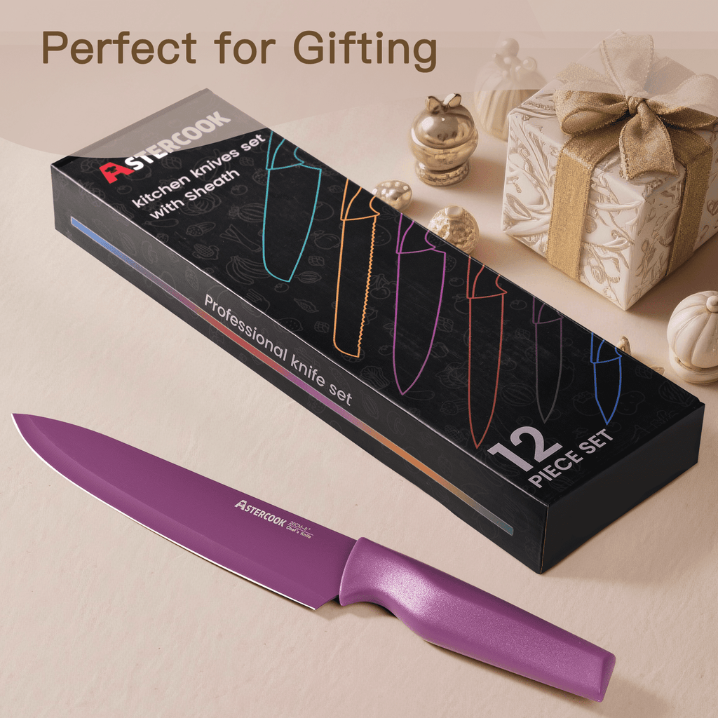 Astercook 6 Piece Flower Kitchen Knife Set, German High Carbon Stainless Steel Knives Sets with 6 Blade Guards Dishwasher Safe, Perfect Gifts for Kitchen