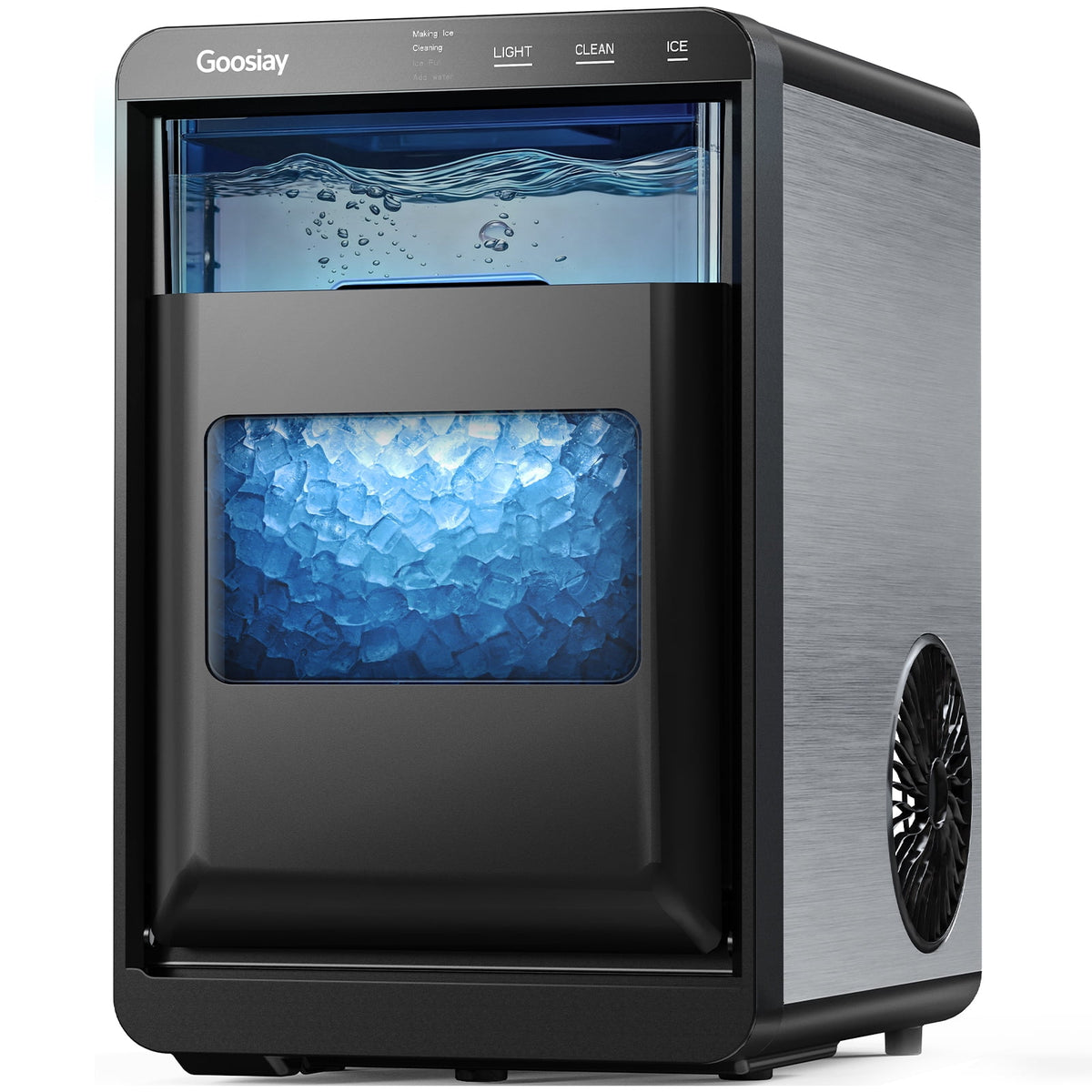 Goosiay Nugget Ice Maker Countertop, 44lbs per Day Portable Pebble Sonic Ice Machine with Soft Chewable Ice for Home, Kitchen, Office, RV, Camping, Stainless Steel, Black