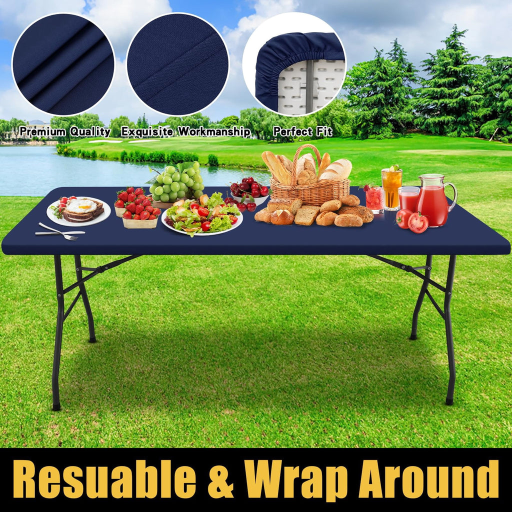 Smiry Rectangle Picnic Tablecloth, Waterproof Wipeable Table Cloth, Washable Elastic Table Cover for Outdoor and Indoor, 30"x72", Black