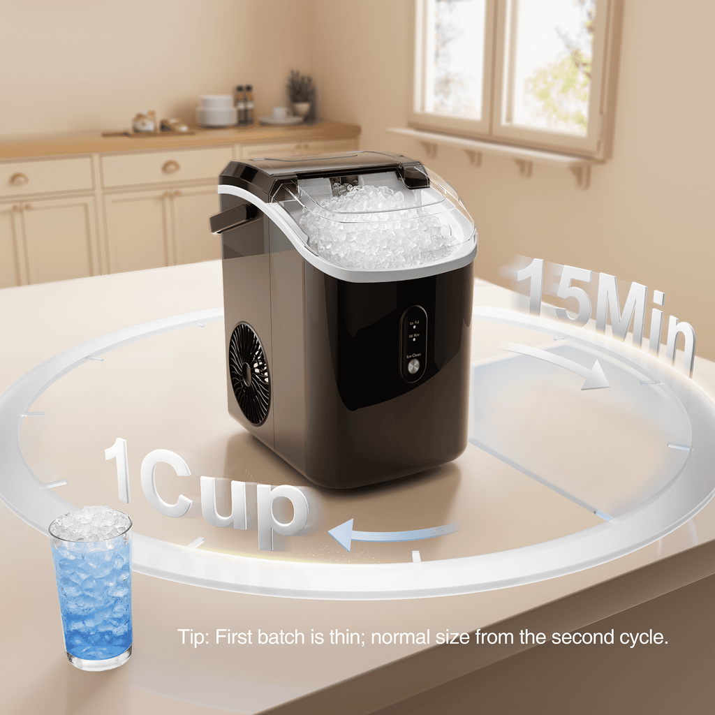 Goosiay 33lb Nugget Ice Maker Countertop, Portable Pebble Ice Machine with Handle, Soft Chewable Pellet, Stainless Steel Black