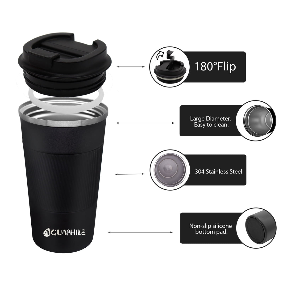 Aquaphile Vacuum Insulated Coffee Travel Mug - Double Walled Reusable Tumbler Cups Light Blue 17 Fluid Ounces