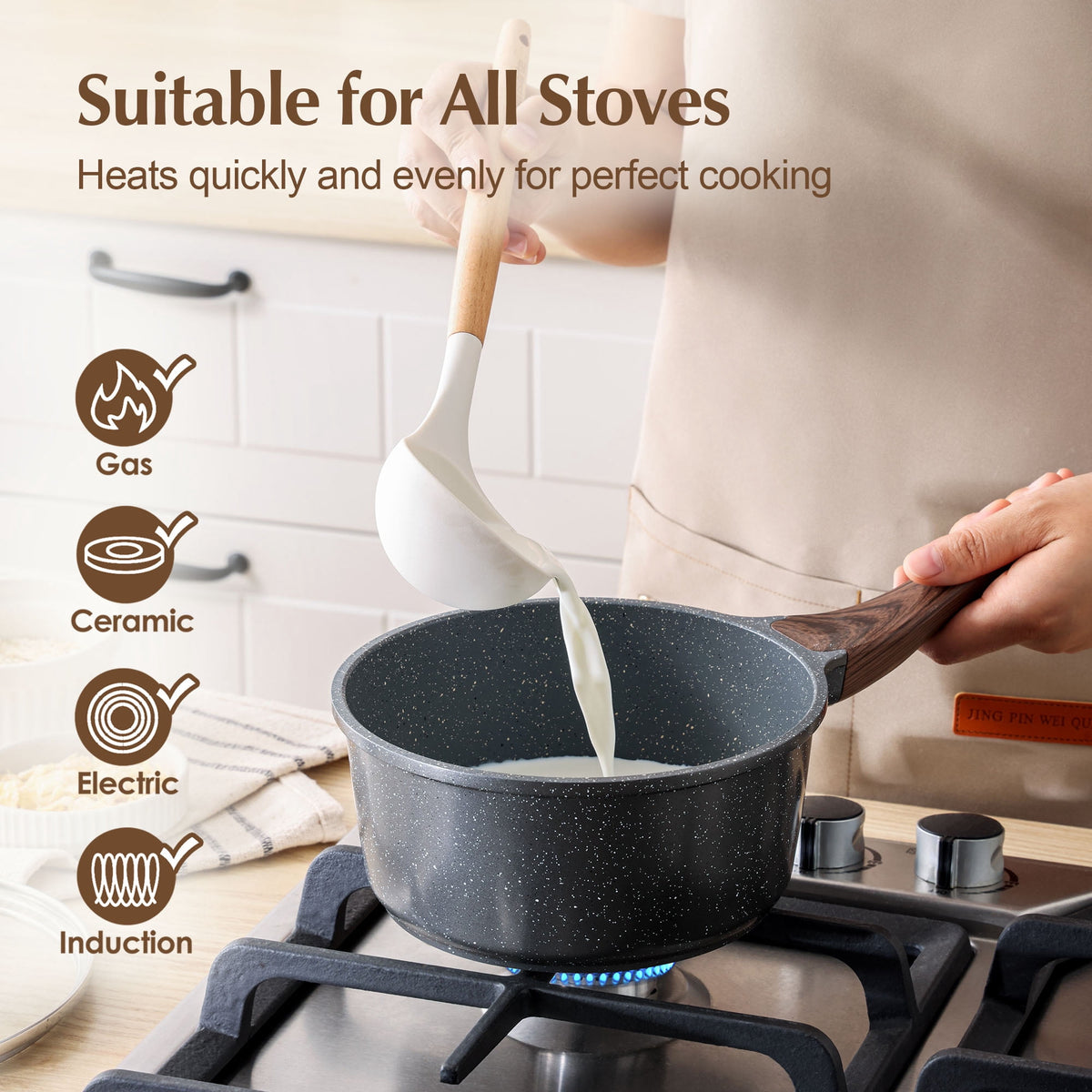 SENSARTE Ceramic Nonstick Pots and Pans Set, 10Pcs Healthy Non Stick Cookware Set with Pots Protectors, Induction Kitchen Cookware Sets, Dishwasher Safe White