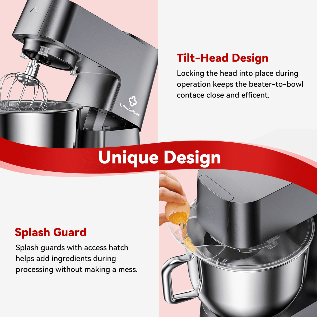 LINKChef 7.5 QT Stand Mixer, 800W 12-Speed Tilt-Head Food Mixer, Kitchen Electric Mixer with Dough Hook, Wire Whip & Beater