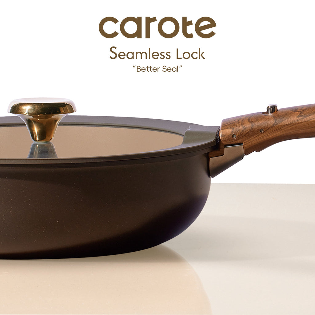 CAROTE 19-Piece Ceramic Pots and Pans Set, Nonstick Cookware Set with Lids, Induction Compatible, Oatmeal