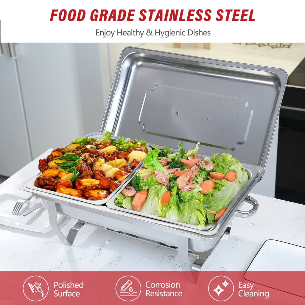 Jacgood 5 Pack Chafing Dish Buffet Set 8Qt. Foldable Rectangular Chafer Set, Stainless Steel Catering Warmer Set W/Full Size Water Pan, Food Pan, Fuel Holder for Cooked Food Insulation