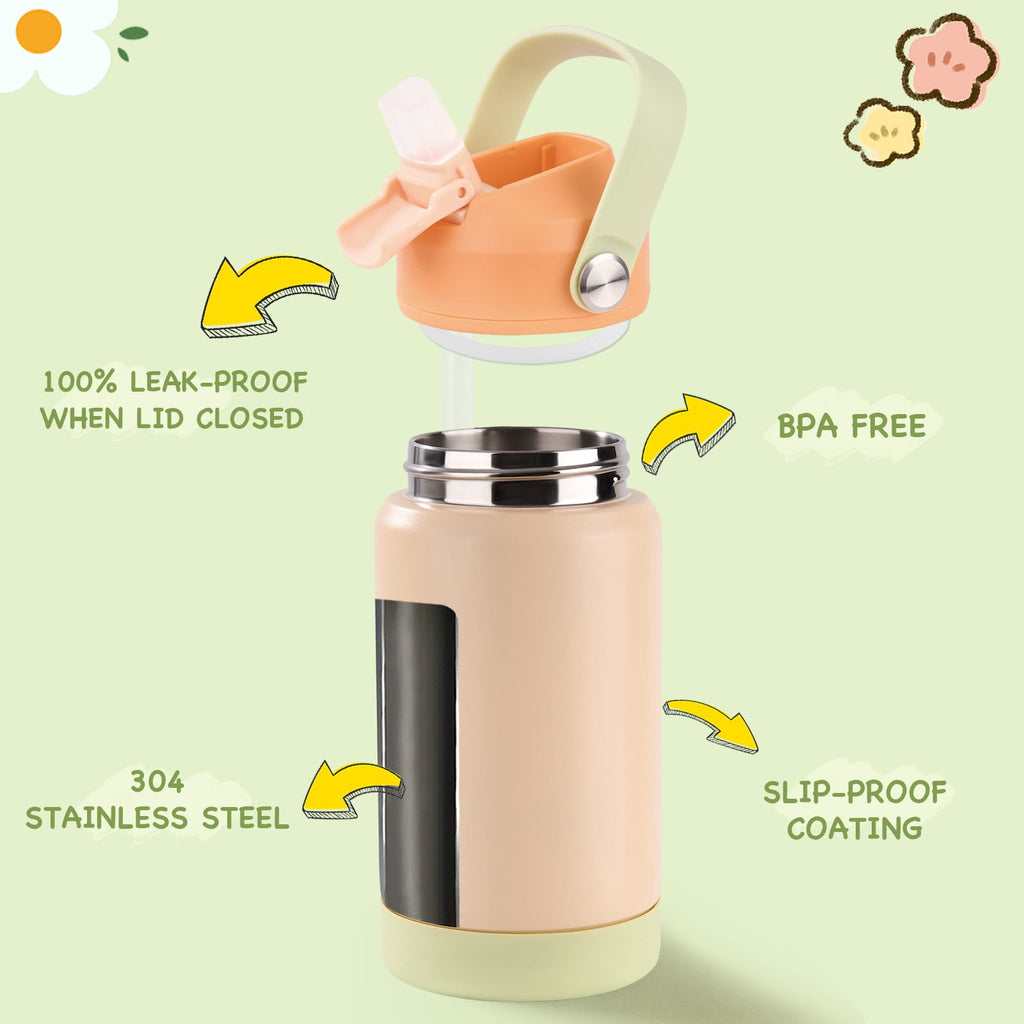 Hawsaiy 12oz Kids Insulated Water Bottle with Straw Lid, Leak-Proof Stainless Steel BPA-Free Thermos for School Boys and Girls