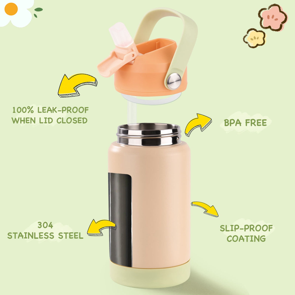 Hawsaiy 12oz Kids Insulated Water Bottle with Straw Lid, Leak-Proof Stainless Steel BPA-Free Thermos for School Boys and Girls