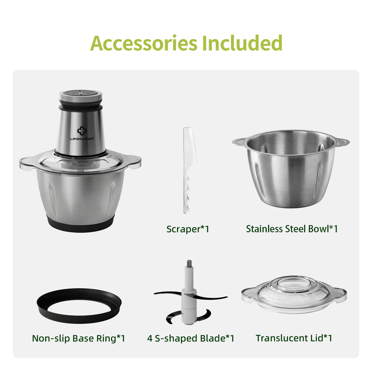 LINKChef 6-Cup Food Processor, Electric Food Chopper & Meat Grinder for Vegetables, Meat & Fruit，Dishwasher Safe