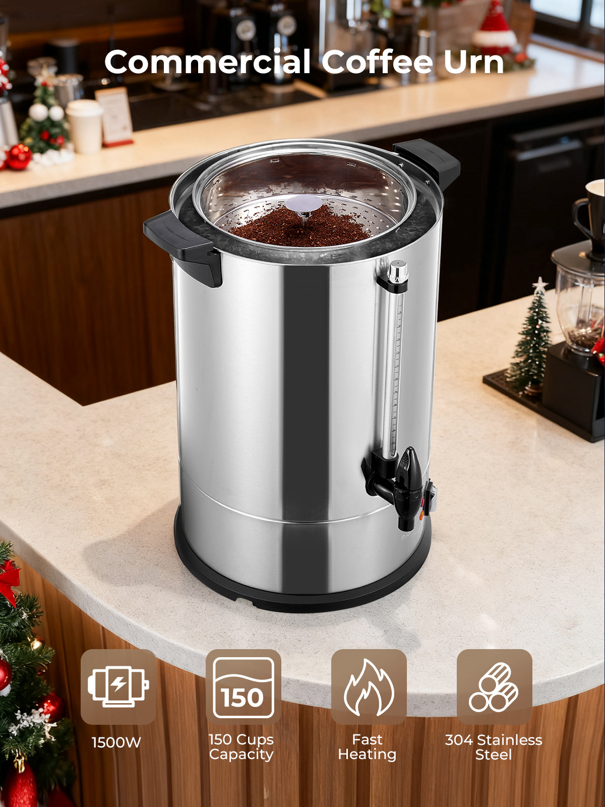 Coffee Maker 150 Cups Commercial, Coffee Urn 15 L/3.96 Gal Electric Hot Beverage Dispenser with Dripless Faucet, 1500W Power Quick Brew, Stays Hot for Coffee & Beverage, Catering, Party