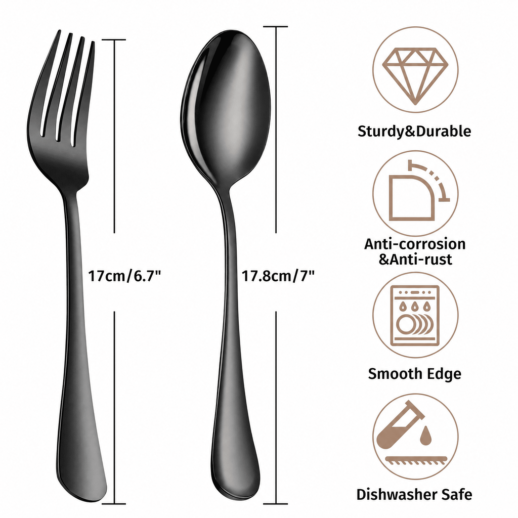 24-Pieces Spoon Fork Silverware Set, TAIMASI Food-Grade Tableware Set for 12, Stainless Steel , Mirror-Polished Dining Flatware Set for Home Restaurant