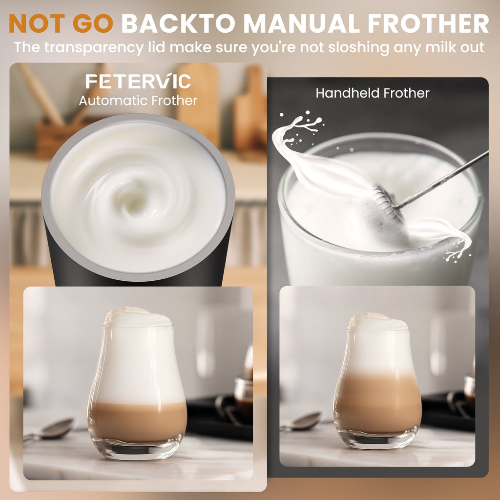 FETERVIC 5-in-1 Electric Frother, Touch Control Automatic Foam Maker, Warm Cold Heating Function for Latte Cappuccino Hot Chocolate