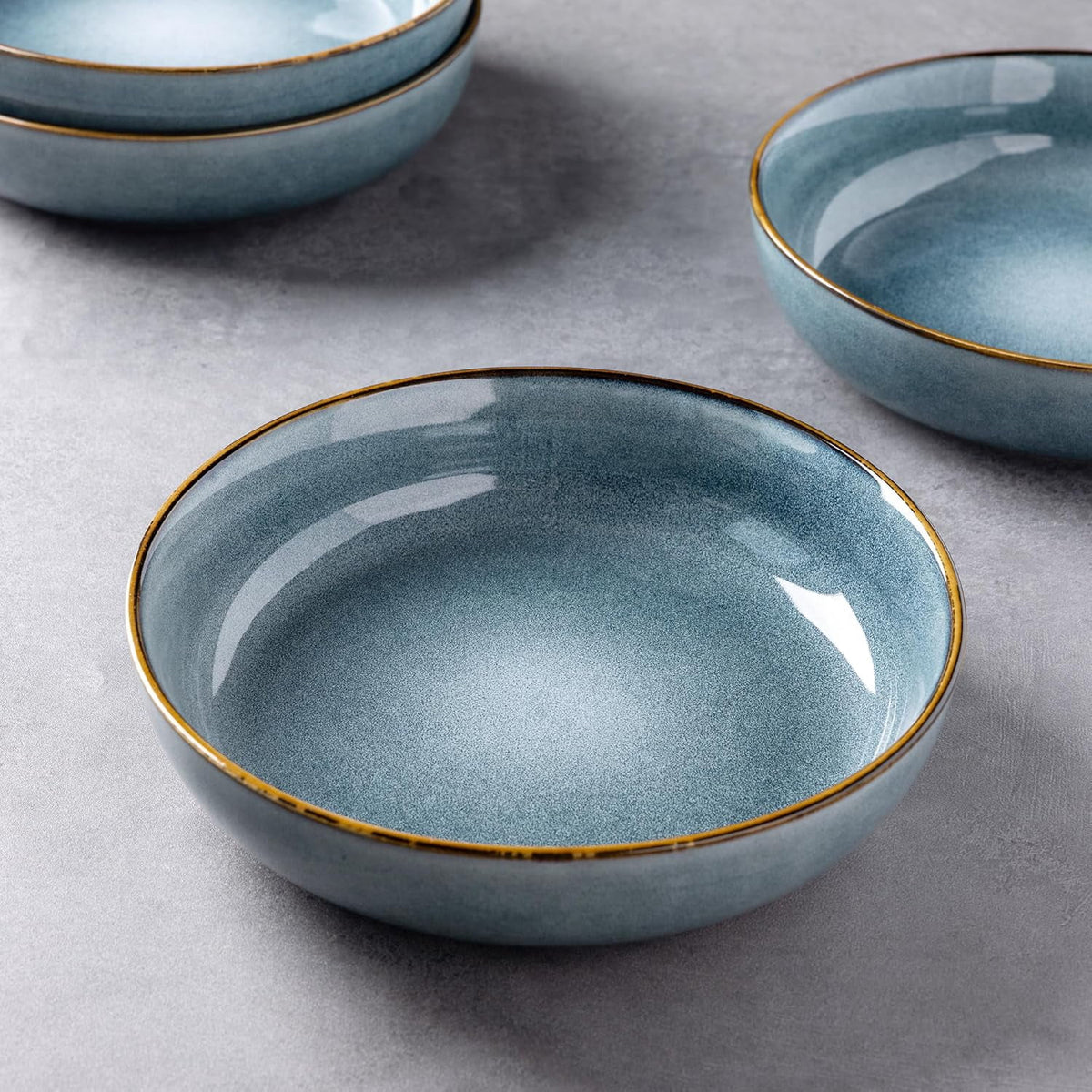 AmorArc 8.75'' Large Ceramic Pasta Bowls, 38oz Stoneware Pasta Serving Bowls Set of 4 for Kitchen, Wide Bowls for Fruit,Pasta,Salad,Oatmeal,Meal, Microwave Safe, Reactive Glaze-Space Blue