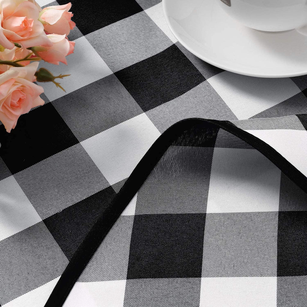 Hiasan Checkered Round Tablecloth 60 Inch - Waterproof Stain and Wrinkle Resistant Washable Fabric Table Cloth for Dining Room Party Outdoor Picnic, Black and White