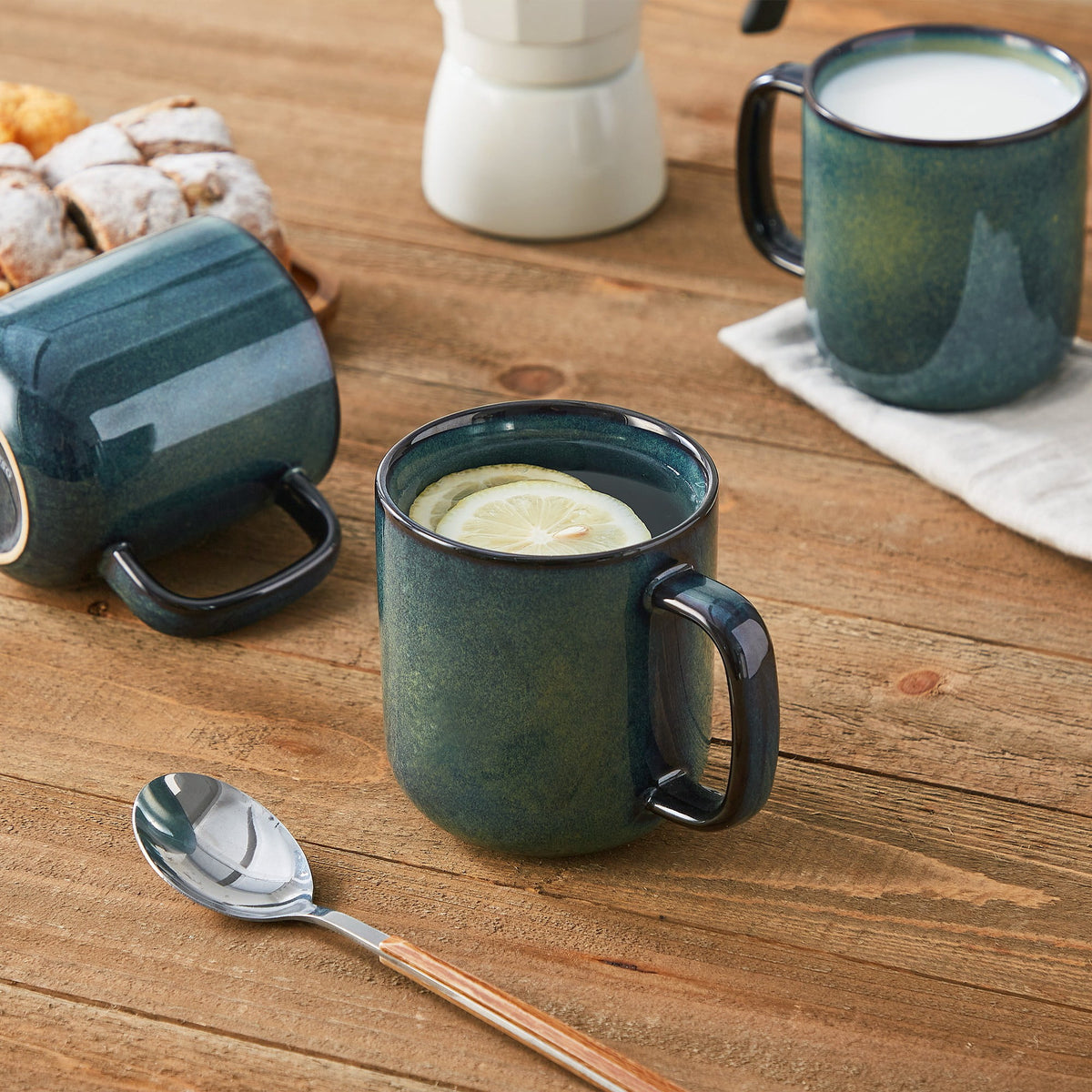 Malacasa Stoneware Coffee Mugs Set, 12 oz Coffee Cups Set of 4, Dishwasher & Microwave Safe, Green