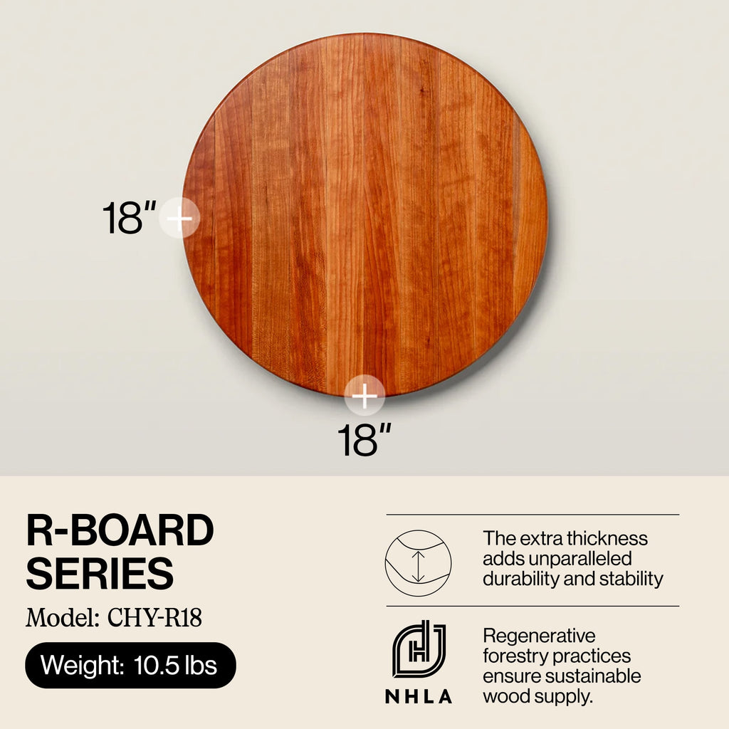 John Boos R-Board Reversible Wood Cutting Board, Cherry, 18 in x 18 in x 1 1/2 in