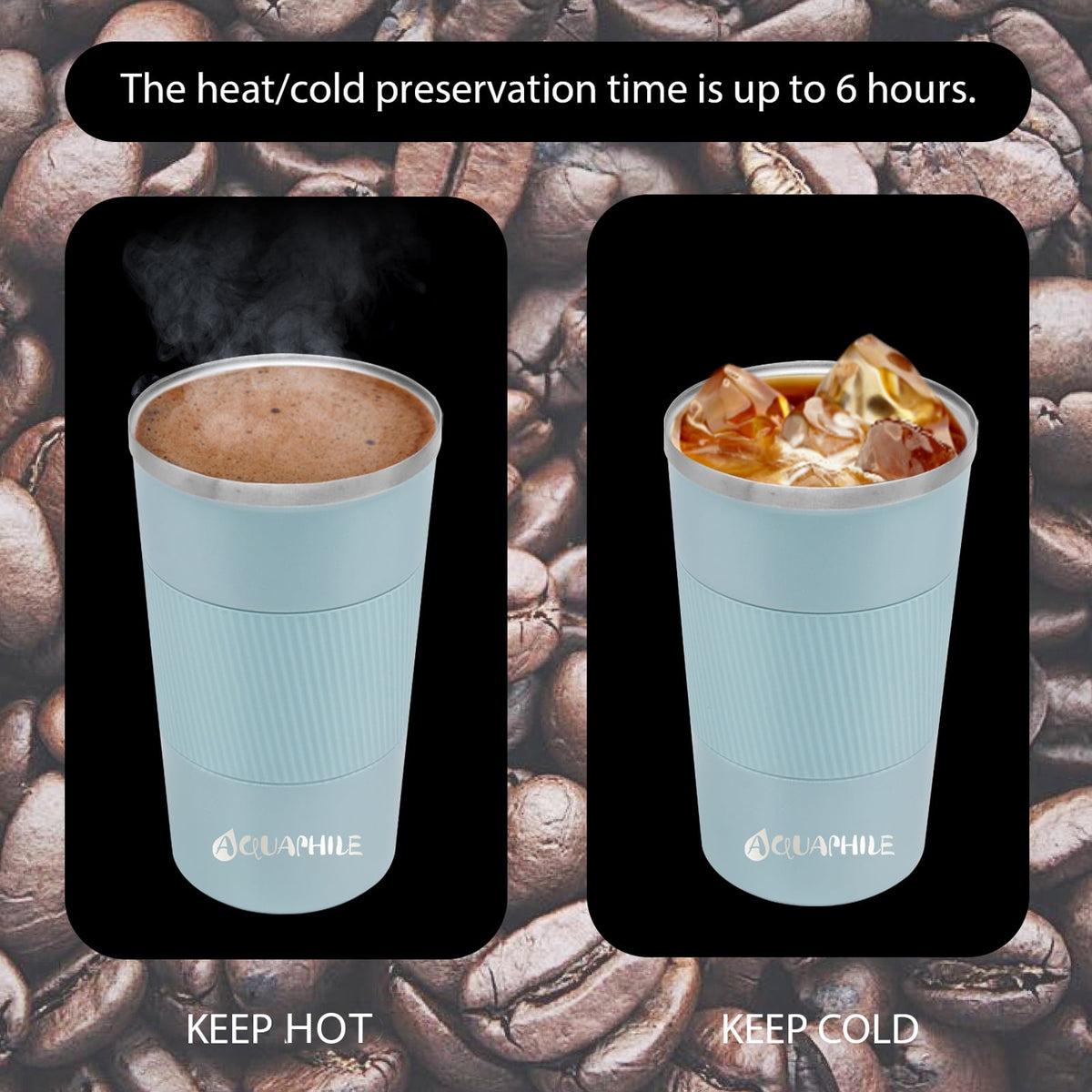 Aquaphile Vacuum Insulated Coffee Travel Mug - Double Walled Reusable Tumbler Cups Light Blue 17 Fluid Ounces