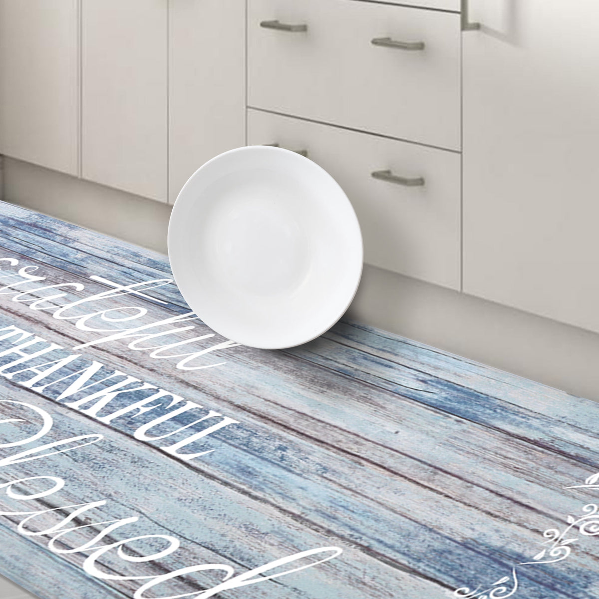 MeyJey Farmhouse Kitchen Rug Set of 2, Non-Slip Anti-Fatigue Waterproof Cushioned Mat for Kitchen, Dining & Laundry Room, 18"x30"+18"x48" Teal/Brown