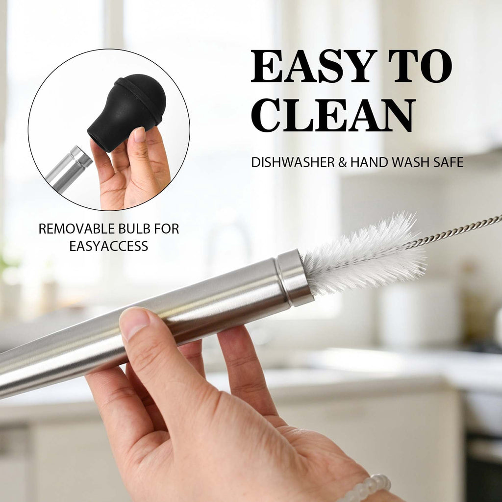 Turkey Baster Stainless Steel Set with Detachable Injector Needle & Cleaning Brush, Meat Injector Syringe for BBQ, Thanksgiving Cooking