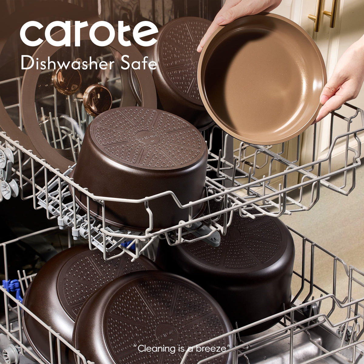 CAROTE 19-Piece Ceramic Pots and Pans Set, Nonstick Cookware Set with Lids, Induction Compatible, Oatmeal