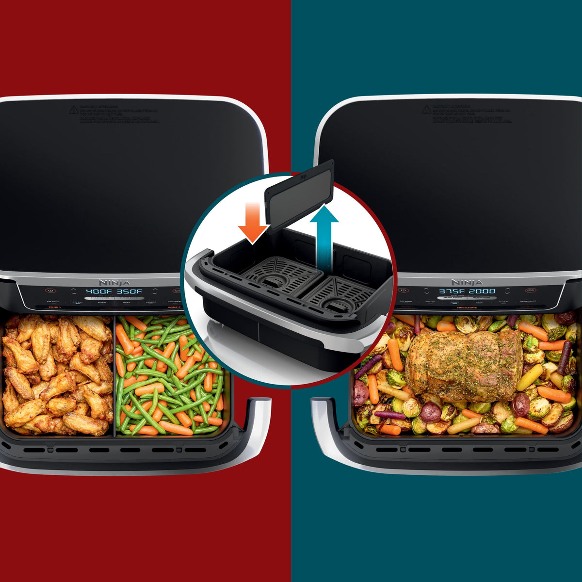 Ninja Foodi Air Fryer 7-Qt, DualZone FlexBasket, 6-in-1, Smart Finish, Cook 2 Foods 2 Ways, DZ071 Black