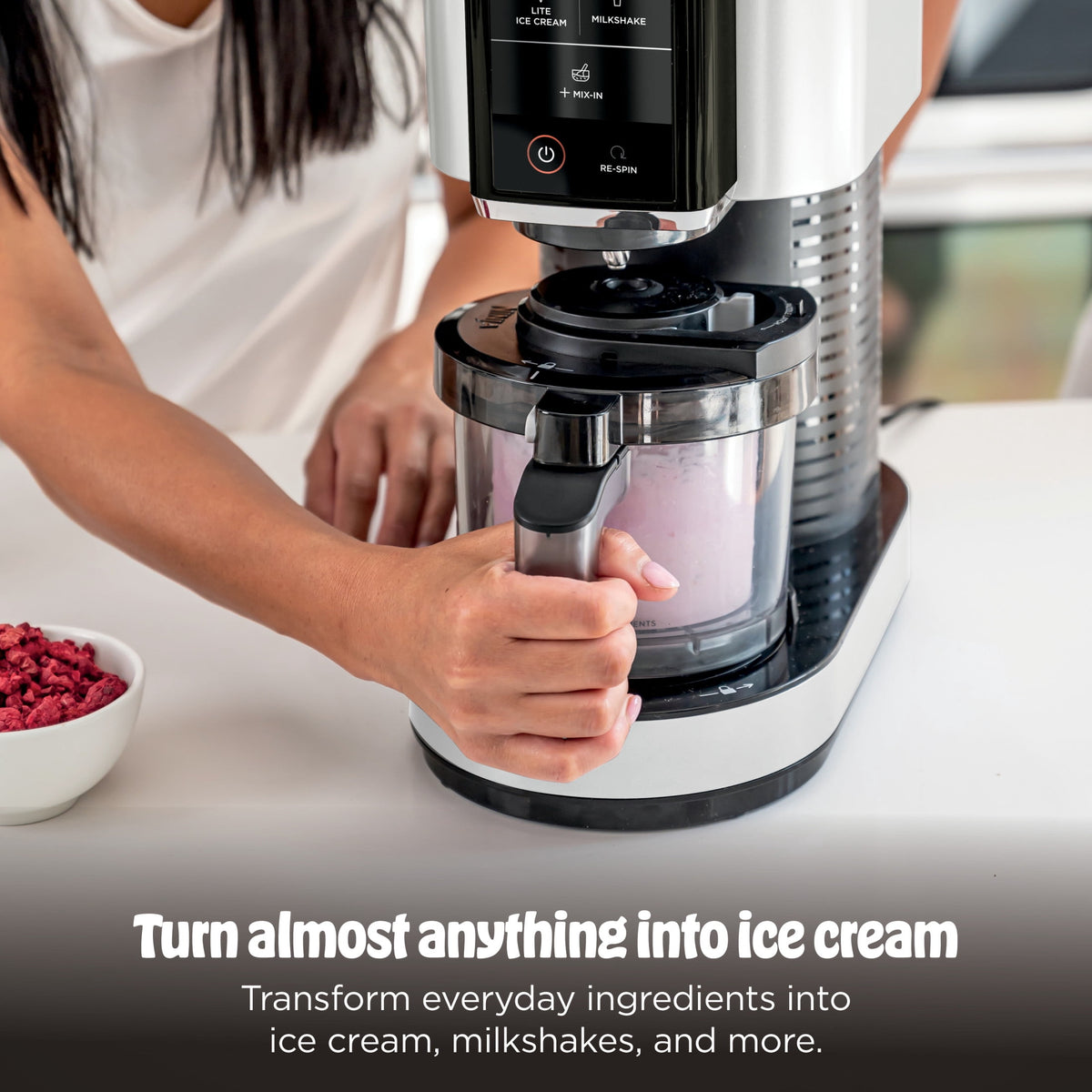 Ninja CREAMi Ice Cream Maker, for Mix-ins, Milkshakes, Sorbet, 5 One-Touch Programs, (2) 16 Oz Pint Containers & Lids, NC300WH White