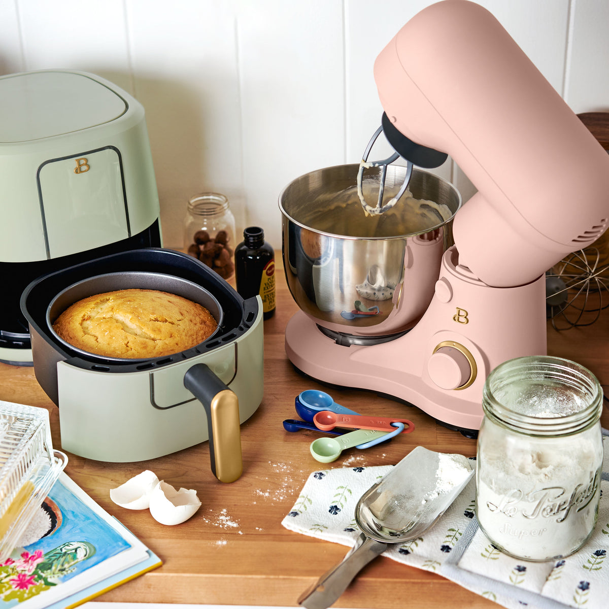 Beautiful 3.5 Qt Stand Mixer with Flat Beater, Dough Hook, Balloon Whisk, Chocolate by Drew Barrymore