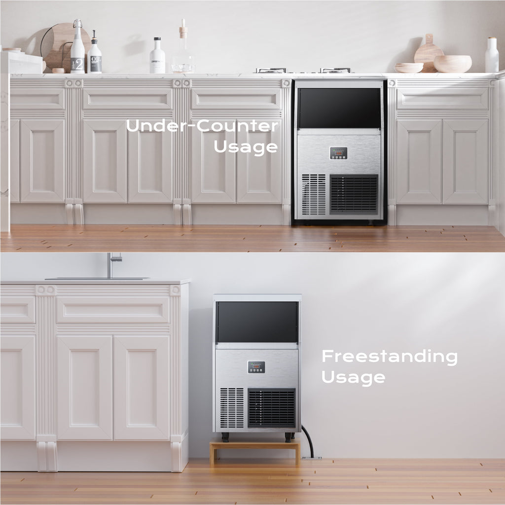Coolake 100lbs/24H Air Cooled Commercial Under Counter Ice Maker with 33lbs Storage in Stainless Steel, 115v