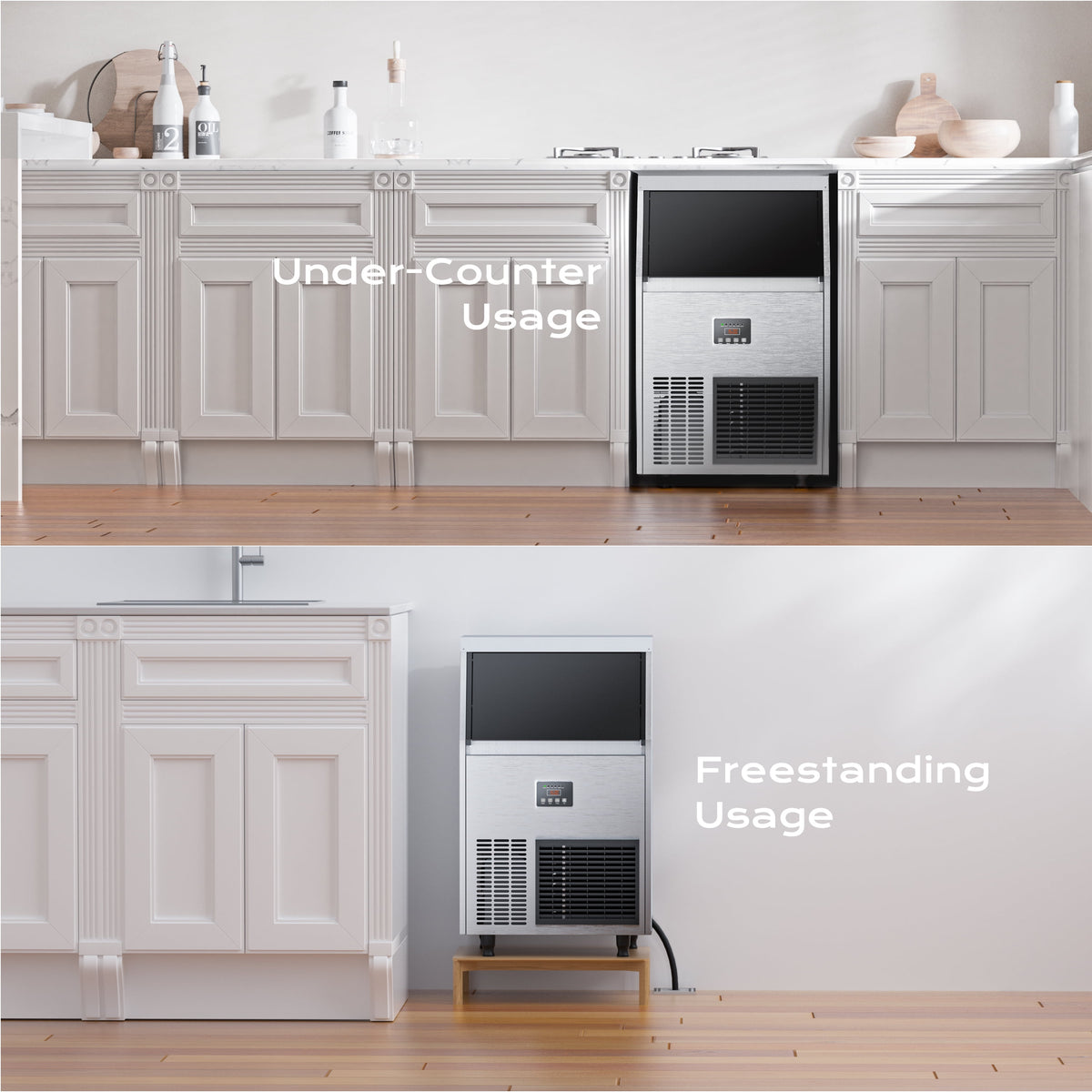 Coolake 100lbs/24H Air Cooled Commercial Under Counter Ice Maker with 33lbs Storage in Stainless Steel, 115v