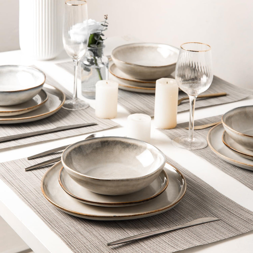 AmorArc Ceramic Dinnerware Sets,Handmade Reactive Glaze Stoneware Plates and Bowls Sets,Highly Chip and Crack Resistant | Dishwasher & Microwave Safe Dishes Set,Service for 4 Set(12pc),Reactive Glaze