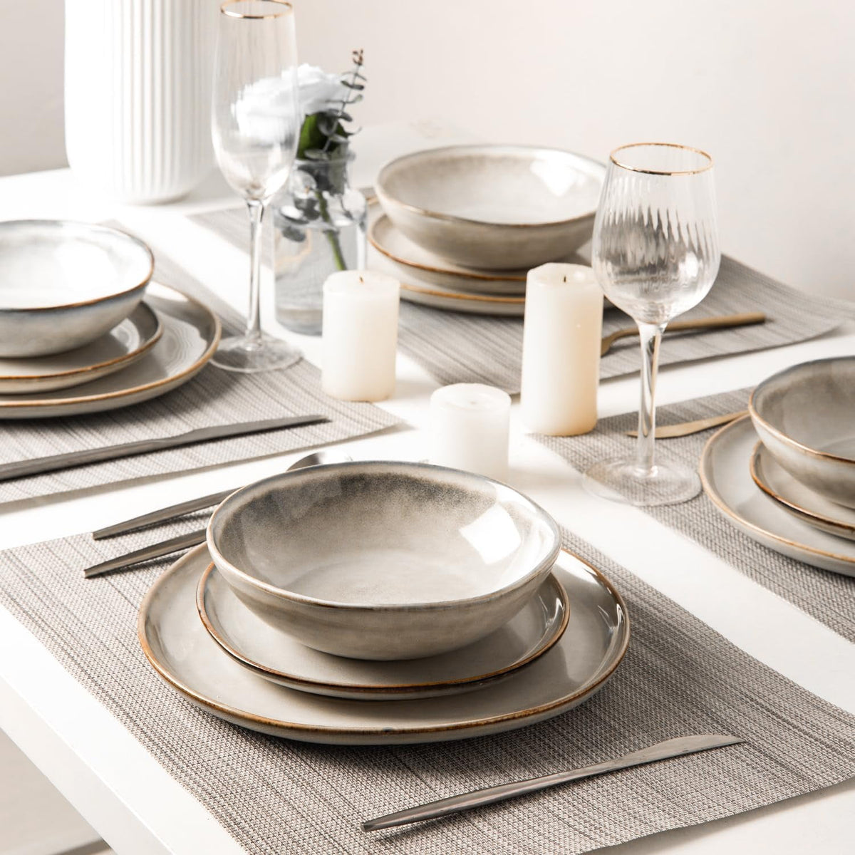 AmorArc Ceramic Dinnerware Sets,Handmade Reactive Glaze Stoneware Plates and Bowls Sets,Highly Chip and Crack Resistant | Dishwasher & Microwave Safe Dishes Set,Service for 4 Set(12pc),Reactive Glaze