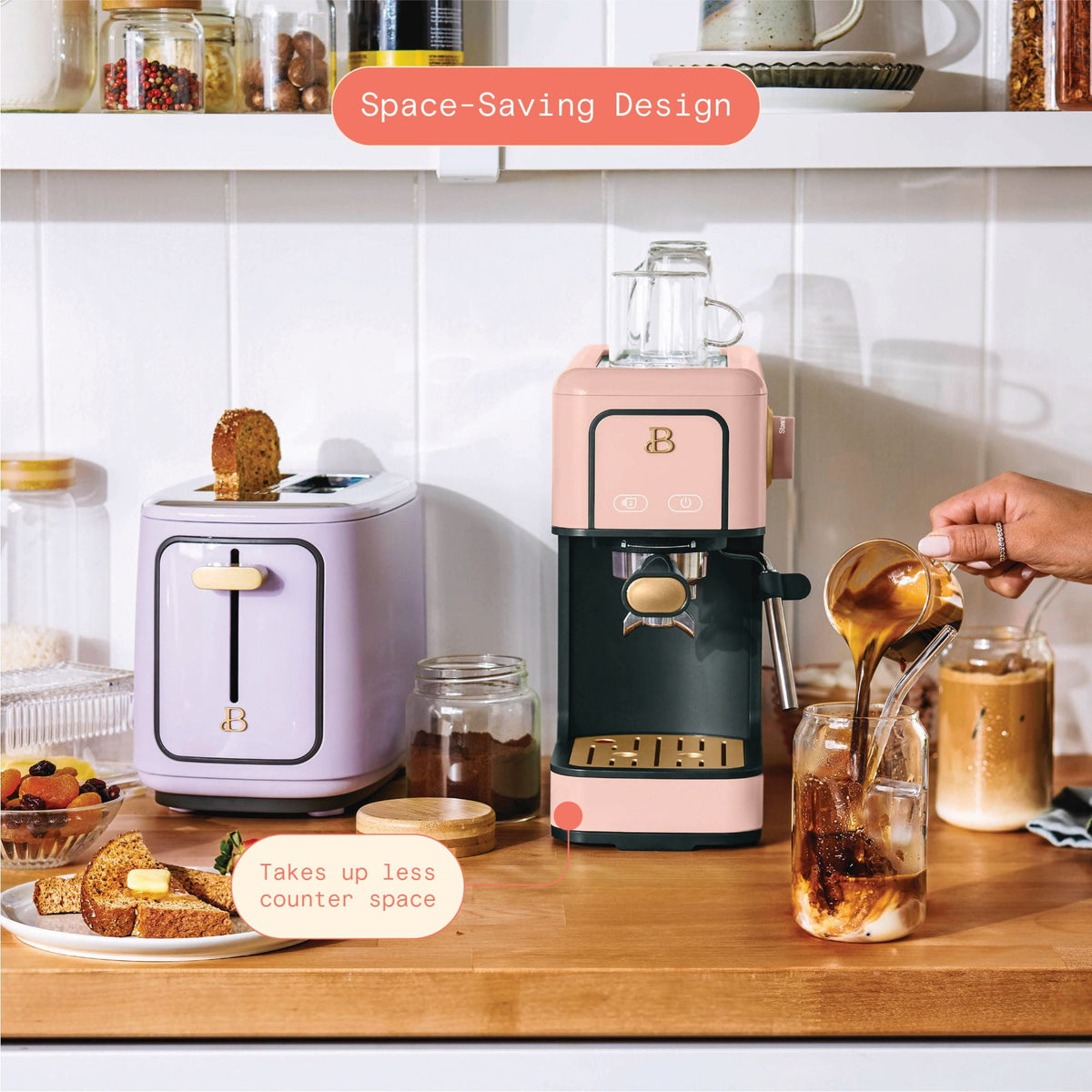 Beautiful by Drew Barrymore Slim Espresso Machine, 20-Bar Pressure, Black Sesame