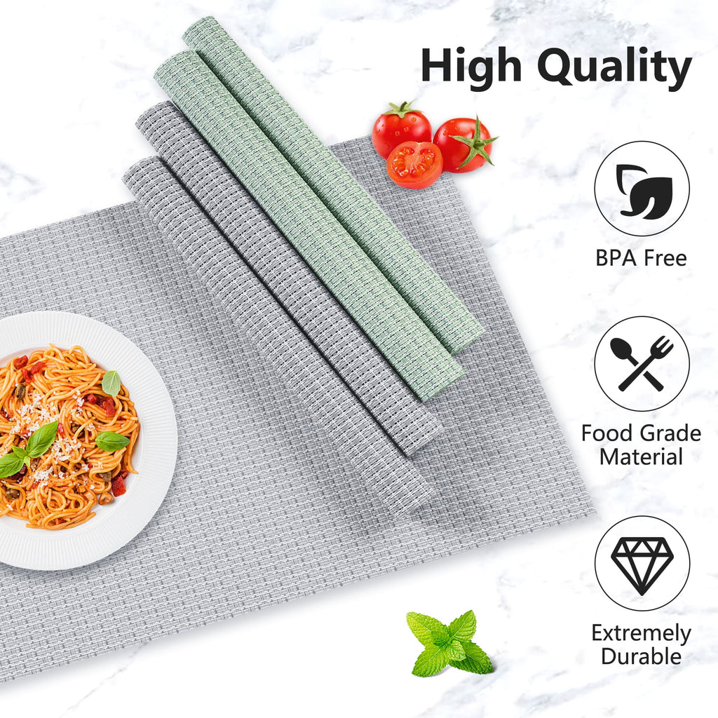 VCVCOO Navy Blue Placemats Set of 4 - Easy Clean Washable PVC Vinyl Placemats - Wipeable Heat Resistant Woven Table Mats for Dining Table - 12x18 inch