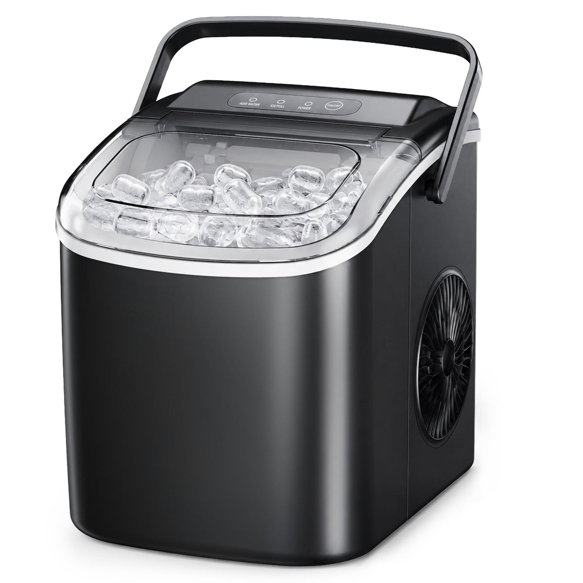 Simzlife Countertop Ice Maker, 26 Lbs/24H, 9 Bullet-Shaped Ice Cubes in 6 Minutes, Auto-Cleaning Ice Machine, Black