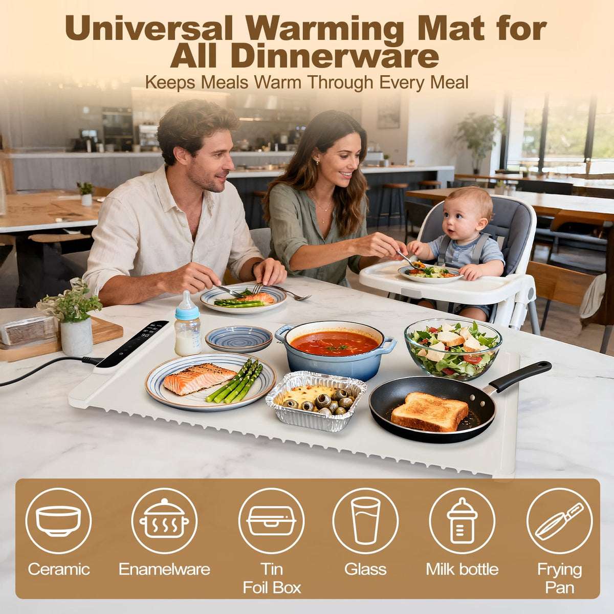 Electric Warming Tray, Warming Mat for Food , Portable Large Food Warmers Mat for Buffets Parties,Full Surface Fast Heating,6 Temperature Setting,Auto Shut-Off