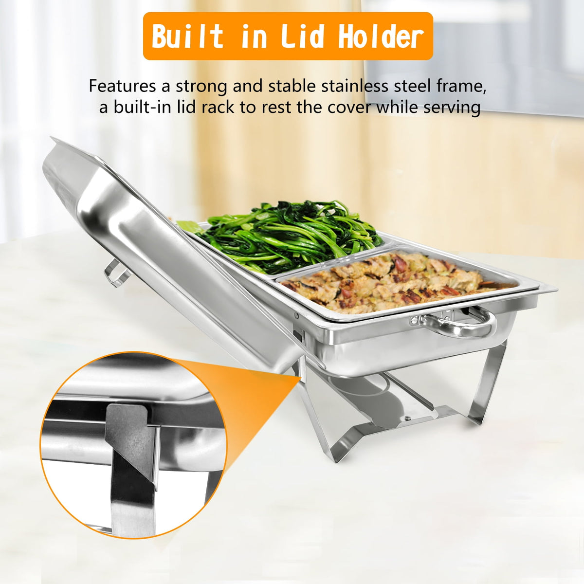 Jacgood Chafing Dish Buffet Set 4 Pack 8QT Full Pan Stainless Steel Food Warmer Chafer Complete Set with Water Pan, Chafing Fuel Holder for Home Party, Buffets, Wedding, Banquet, Catering Events