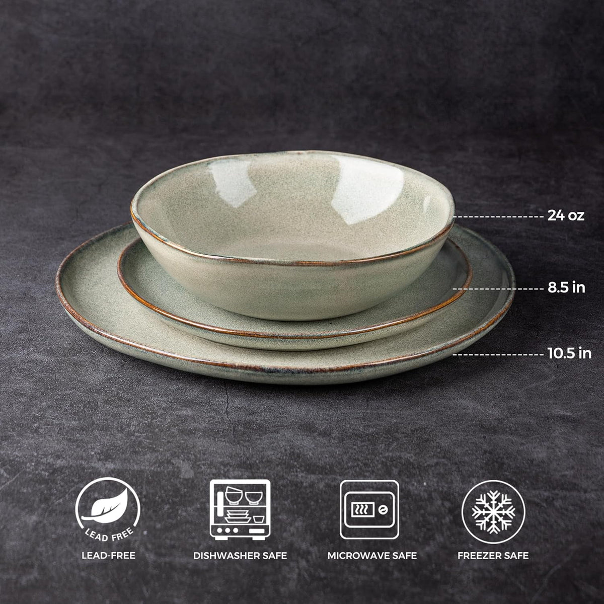 AmorArc Ceramic Dinnerware Sets,Handmade Reactive Glaze Stoneware Plates and Bowls Sets,Highly Chip and Crack Resistant | Dishwasher & Microwave Safe Dishes Set,Service for 4 Set(12pc),Reactive Glaze
