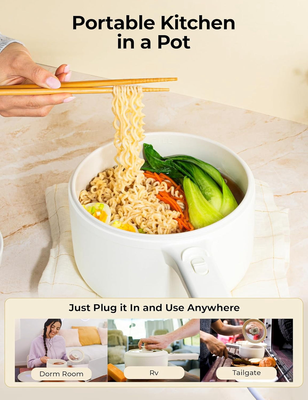 Ceramax Electric Hot Pot 1.5L Nonstick Ceramic Skillet Pan, Electric pot Mini Cooker with Lid, Hot Pot Electric Steamer for Frying Eggs Ramen, Electric Skillet, As Seen on TV