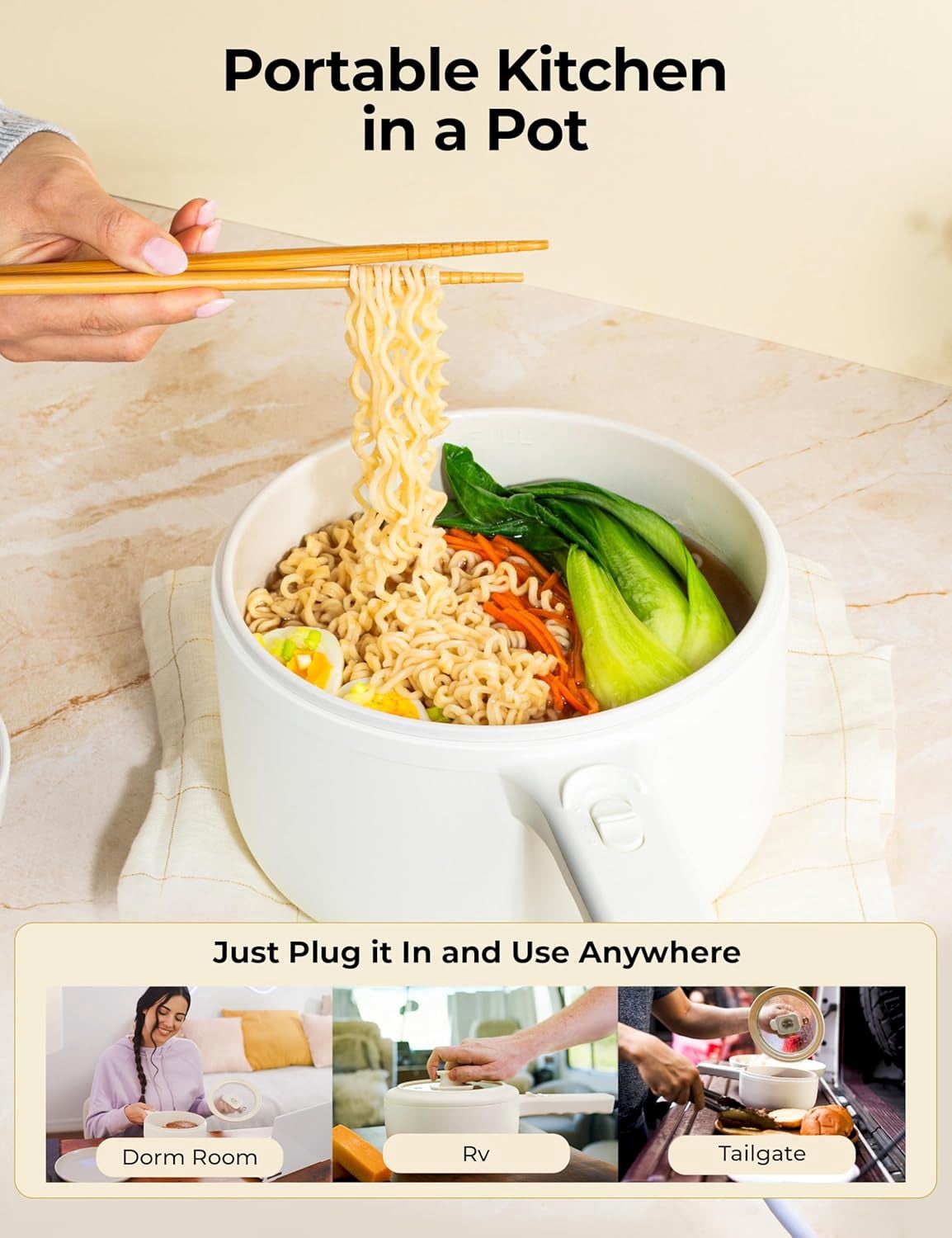 Ceramax Electric Hot Pot 1.5L Nonstick Ceramic Skillet Pan, Electric pot Mini Cooker with Lid, Hot Pot Electric Steamer for Frying Eggs Ramen, Electric Skillet, As Seen on TV