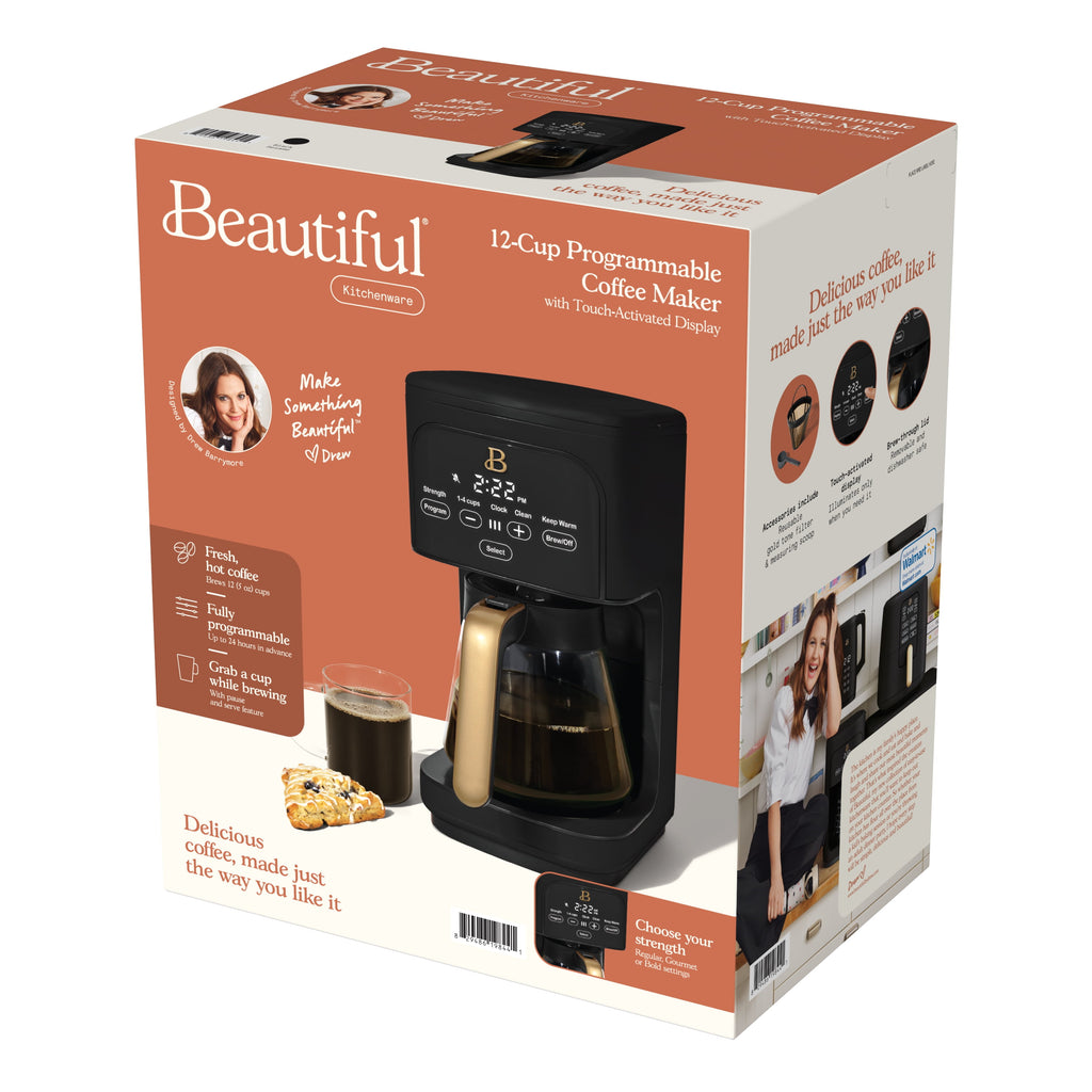 Beautiful by Drew Barrymore 12-Cup Programmable Coffee Maker, White Icing