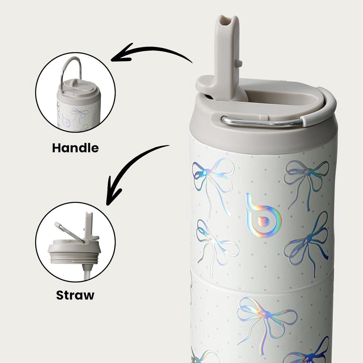 BOTTLE BOTTLE Insulated Water Bottle 24oz with Straw Lid and Handle for Sports Travel Gym Stainless Steel Water Bottles Double-Wall Vacuum Metal Leak Proof BPA-Free (Bling Bow)