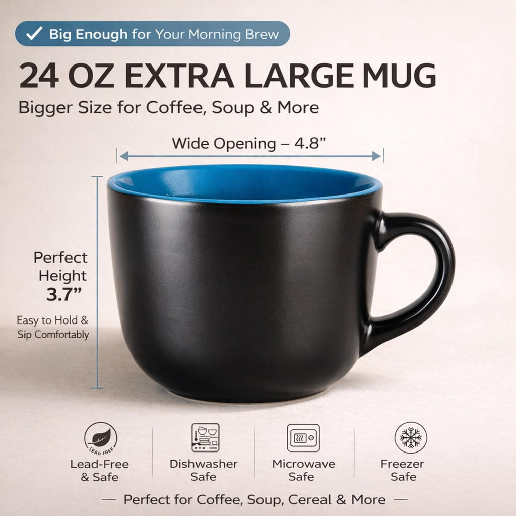 AmorArc 24 oz Soup Mugs with Handles, Jumbo Ceramic Bowls Mugs Set with handles for Coffee Cereal Cappuccino Snacks, Microwave&Dishwasher safe Soup Cups for Meal-Multicolor