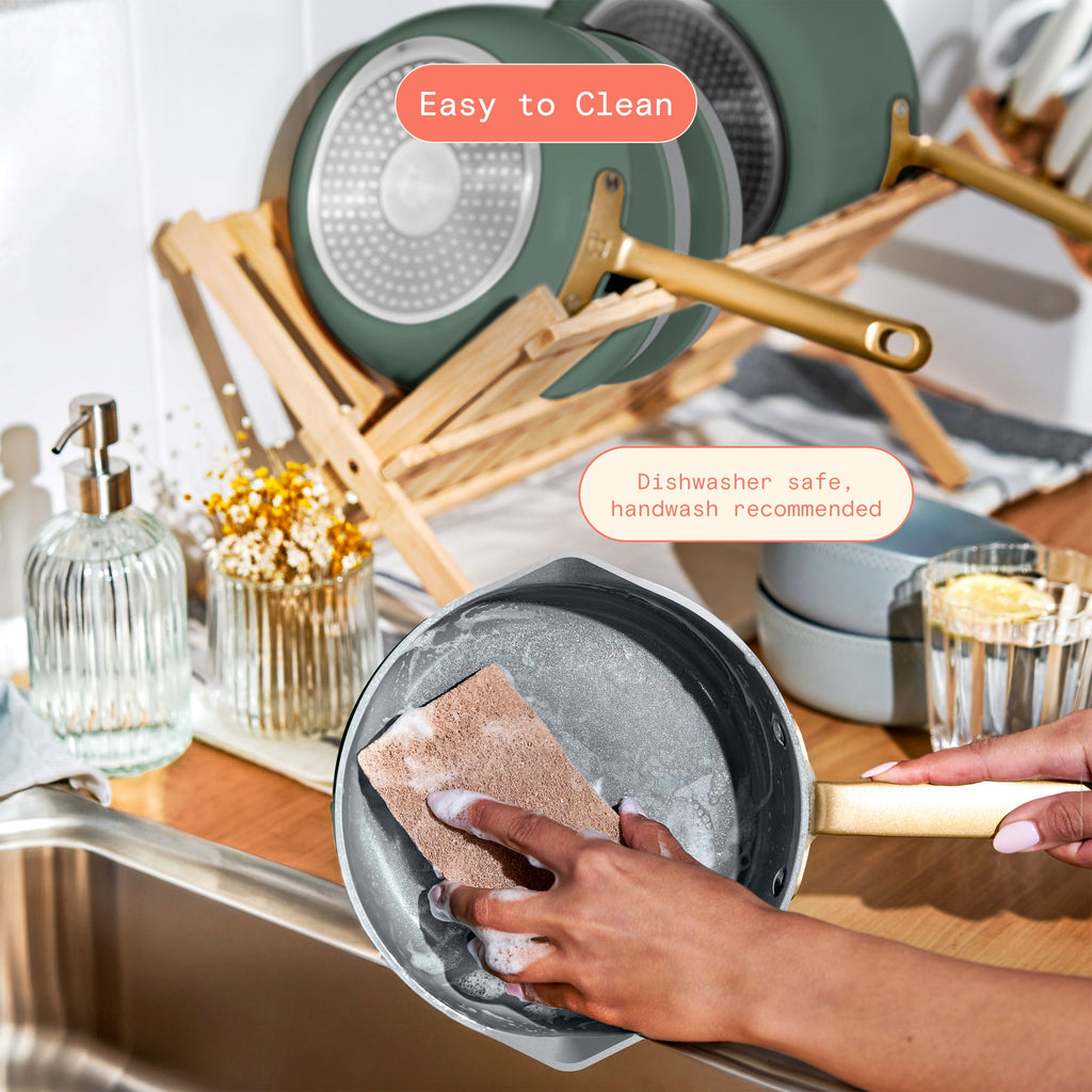 Beautiful 12-Piece Cookware Set, Pots and Pans with Strainer Lids and EverGood Ceramic Nonstick Coating, White Icing by Drew Barrymore